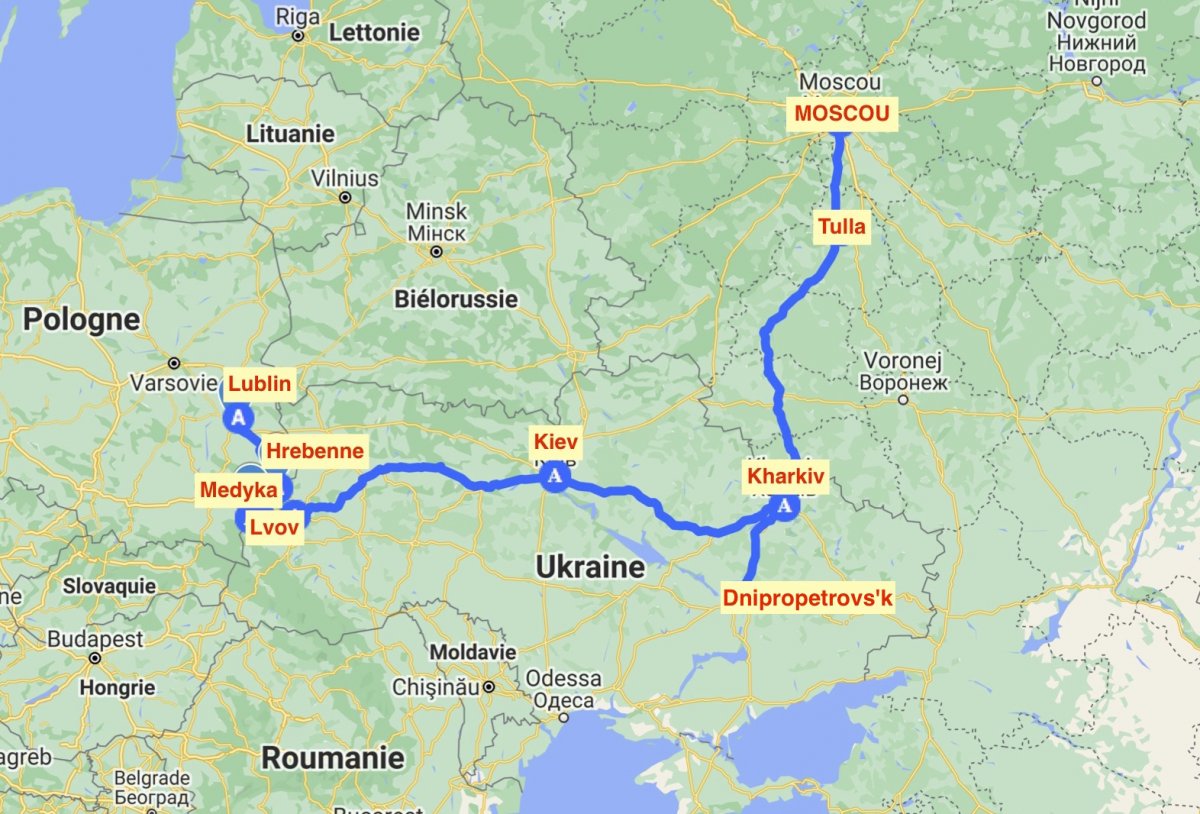 Itinéraire de la partie ukrainienne et russe de la tournée